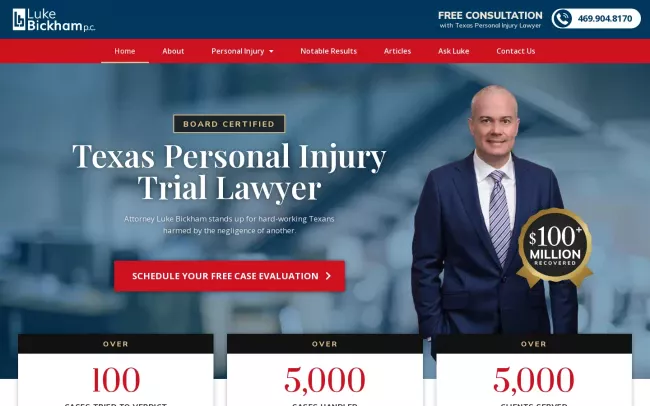 Screenshot of the Luke Bickham, P.C. Website