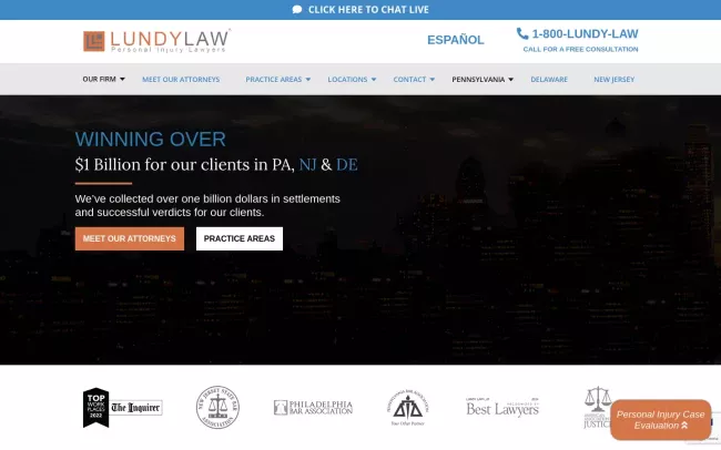 Screenshot of the Lundy Law Personal Injury Lawyers Website