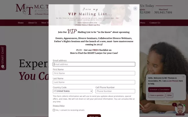 Screenshot of the M.C. Thomas & Associates, PC Website