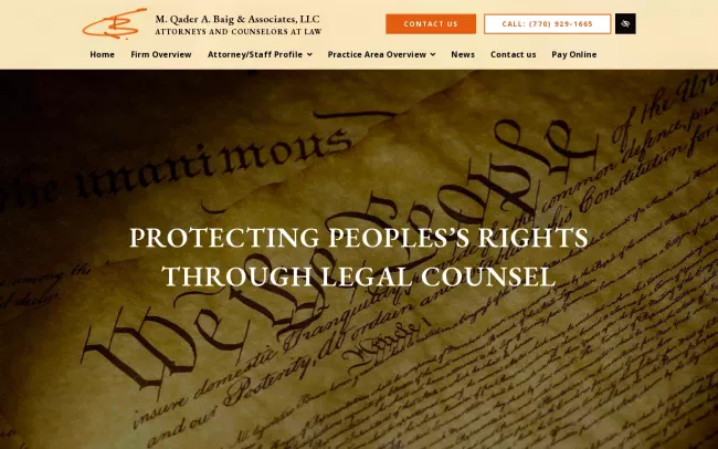 Screenshot of the M. Qader A. Baig & Associates, LLC Website