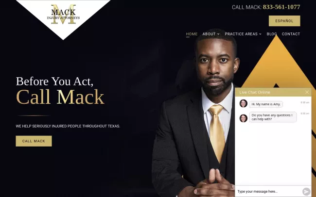 Screenshot of the Mack Injury Attorneys Website