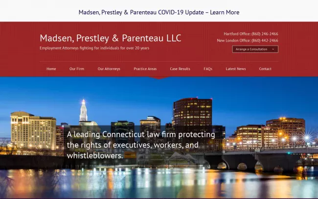 Screenshot of the Madsen, Prestley & Parenteau LLC Website