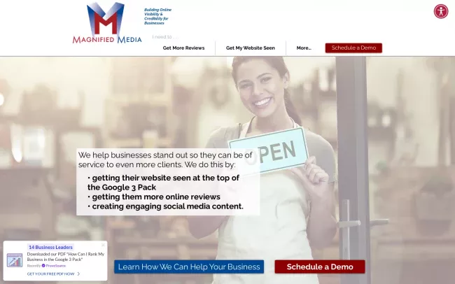 Screenshot of the Magnified Media Website