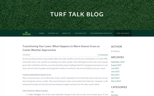 Screenshot of the Mahalic and Sons - Turf Talk Blog