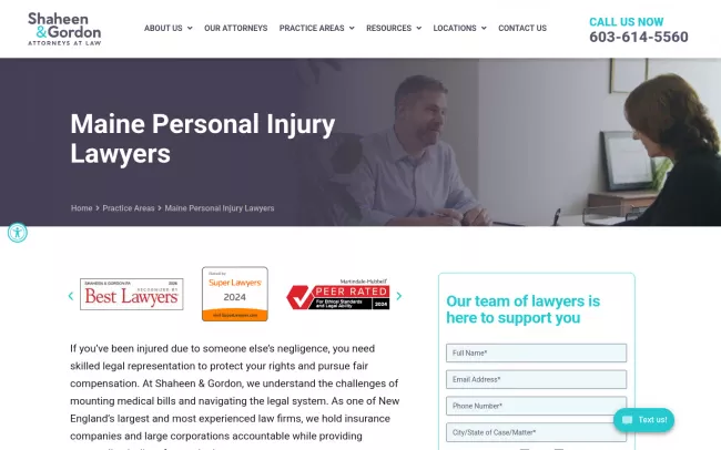 Screenshot of the Maine Personal Injury Lawyers Website