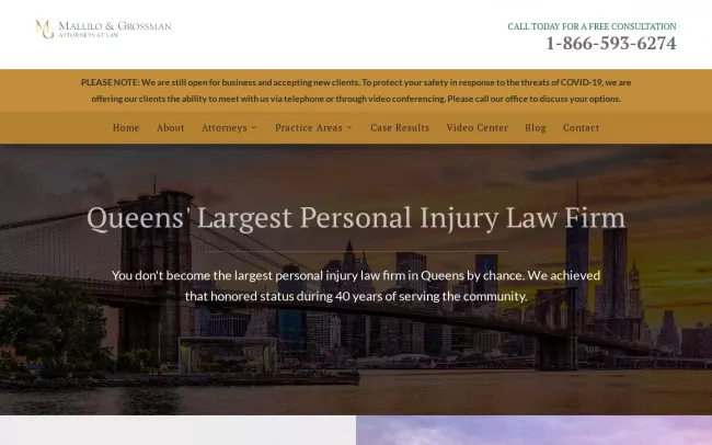 Screenshot of the Mallilo & Grossman, Attorneys at Law Website