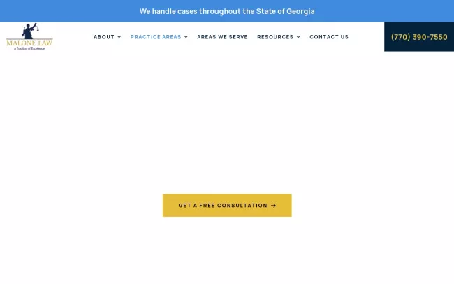 Screenshot of the Malone Law Medical Malpractice and Severe Injury Lawyers Atlanta Website