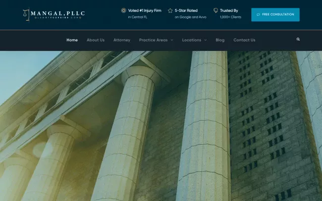 Screenshot of the MANGAL, PLLC - Florida Personal Injury Law Firm Website