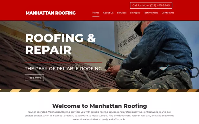 Screenshot of the Manhattan Roofing Website