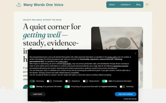 Screenshot of the Many Words One Voice Blog
