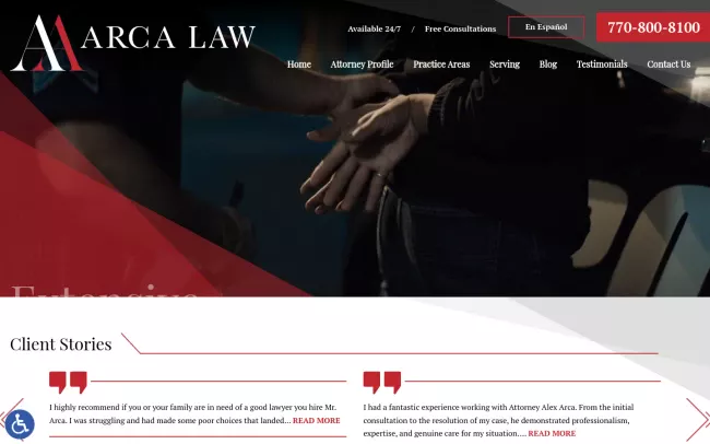 Screenshot of the Arca Law - Marietta Criminal Defense Firm Website