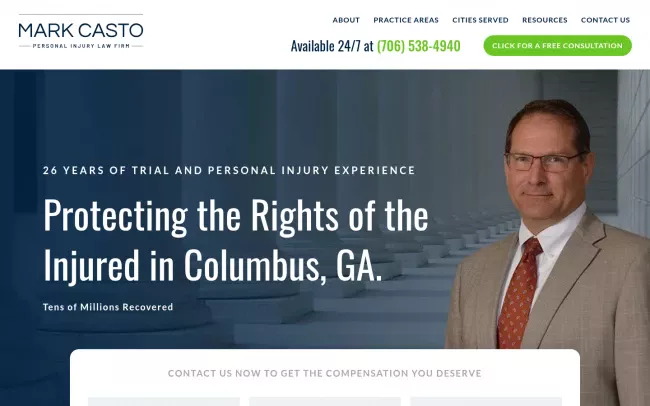 Screenshot of the Mark Casto Personal Injury Law Firm Website