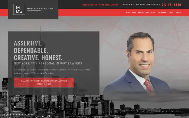 Screenshot of the Mark David Shirian P.C - New York City Personal Injury Lawyer Website