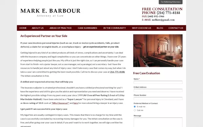 Screenshot of the Mark E. Barbour, Attorney at Law Website
