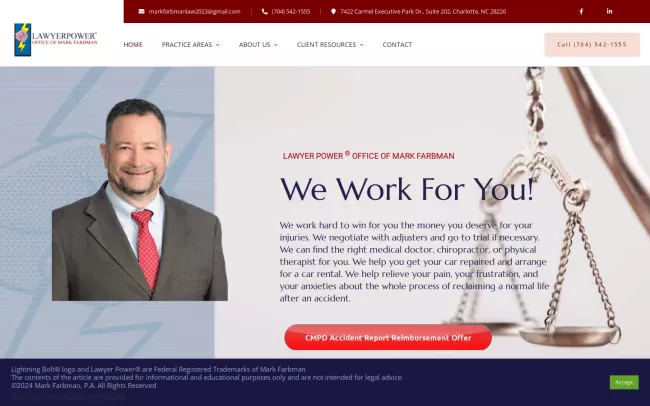 Screenshot of the Mark Farbman Law Offices Website