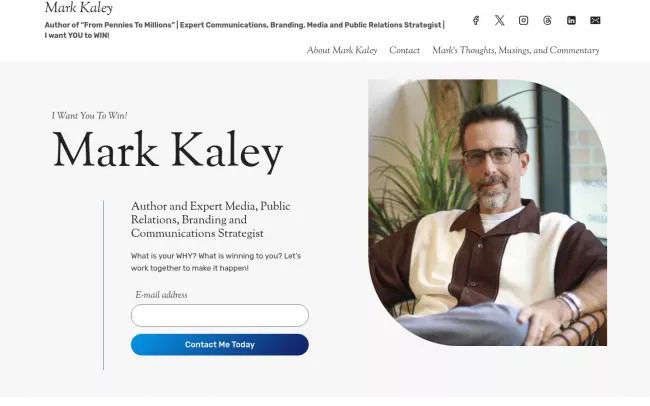 Screenshot of the Mark Kaley Website