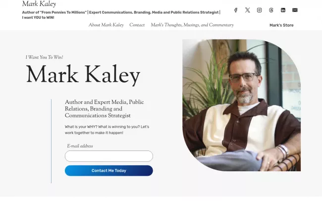 Screenshot of the Mark Kaley Website