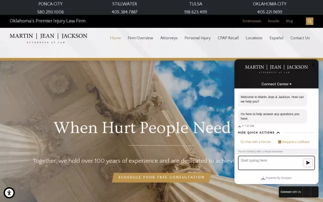 Screenshot of the Martin Jean & Jackson, Attorneys at Law Website
