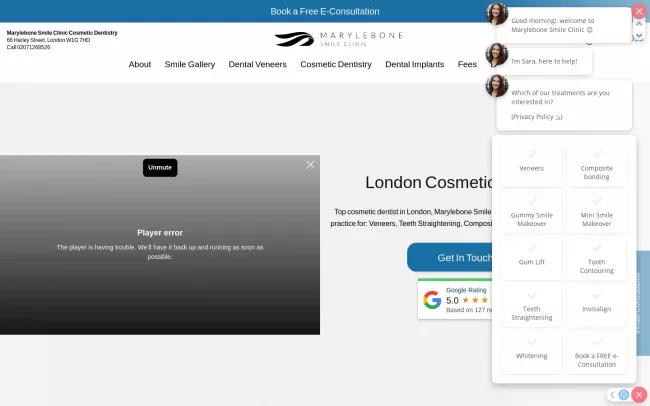 Screenshot of the MaryleboneSmileClinic Website