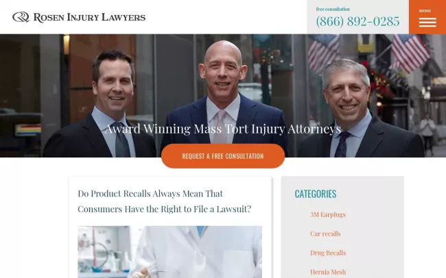 Screenshot of the Mass Torts Injury News and Law Blog