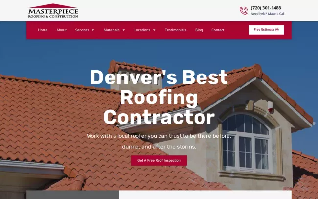 Screenshot of the Masterpiece Roofing & Construction, LLC Website