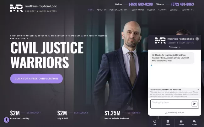 Screenshot of the Mathias Raphael PLLC Website