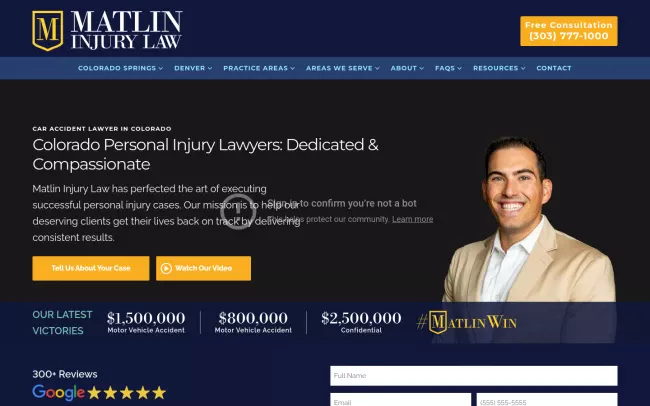 Screenshot of the Matlin Injury Law Website