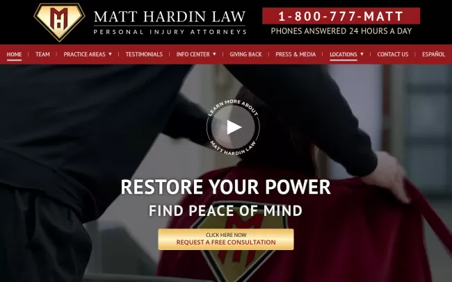 Screenshot of the Matt Hardin Injury Lawyers Website