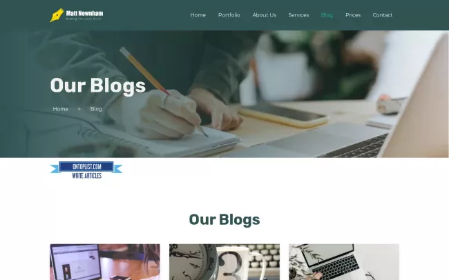 Screenshot of the Matt Newnham Freelance Writer Blog