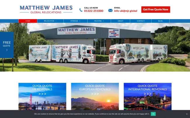 Screenshot of the Matthew James Removals Website