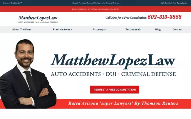 Screenshot of the Matthew Lopez Law, PLLC Website