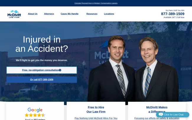 Screenshot of the McDivitt Law Firm Website