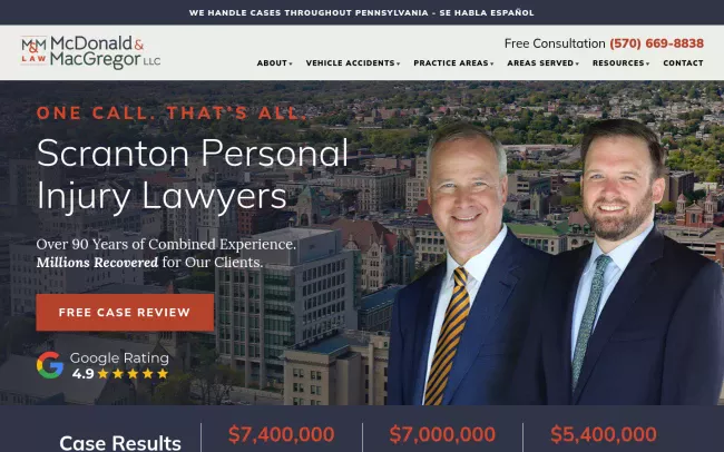 Screenshot of the McDonald & MacGregor, LLC Website