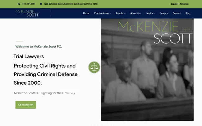 Screenshot of the McKenzie Scott Civil Rights & Criminal Defense Lawyers Website