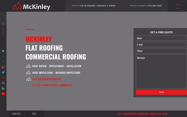Screenshot of the McKinley Flat Roof Specialists in Chicago Website