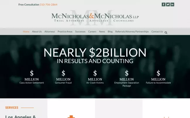 Screenshot of the McNicholas Law Offices Website