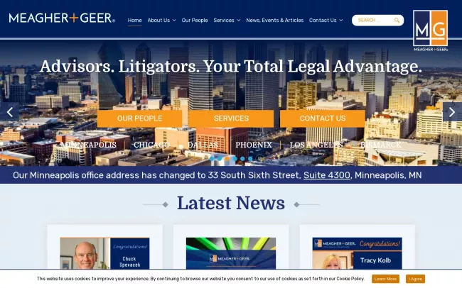 Screenshot of the Meagher & Geer P.L.L.P. Website