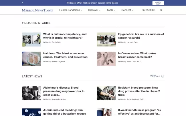 Screenshot of the Medical News Today Blog