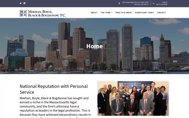 Screenshot of the Meehan, Boyle, Black & Bogdanow, P.C. Website