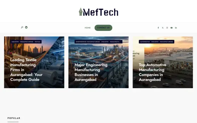 Screenshot of the MefTech - Manufacturing Industry Blog, News, and Latest Update