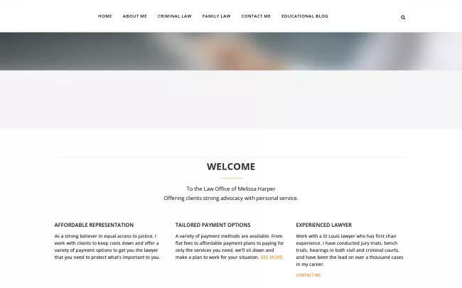 Screenshot of the Melissa Harper, Attorney at Law Website