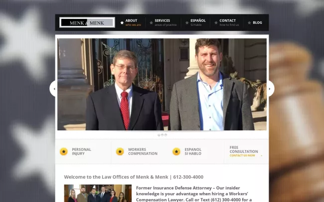 Screenshot of the Menk & Menk Work Injury Lawyers Website