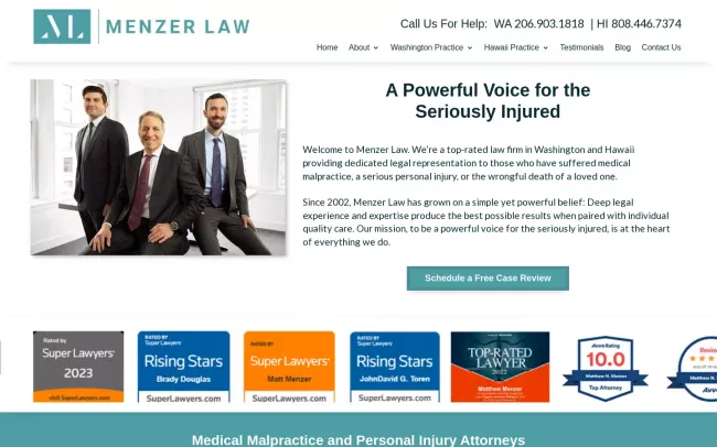 Screenshot of the Menzer Law Website