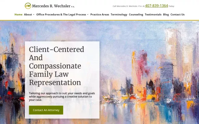 Screenshot of the Mercedes R. Wechsler, P.A. Website