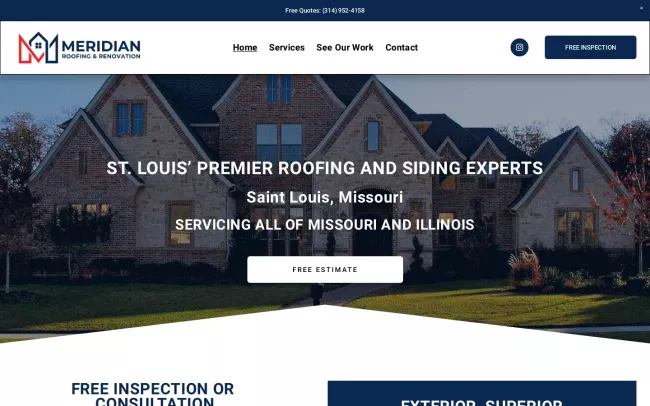 Screenshot of the Meridian Roofing and Renovation Website