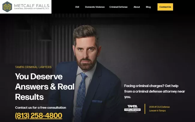 Screenshot of the Metcalf Falls, Criminal Defense Attorneys, P.A. Website