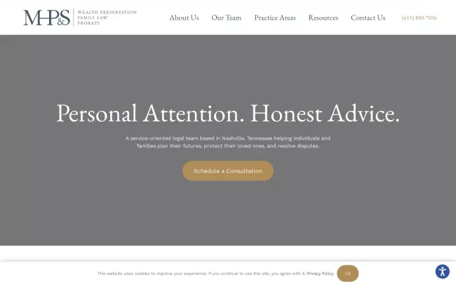 Screenshot of the MHPS Law Website
