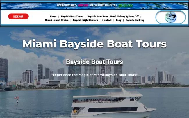 Screenshot of the Miami Bayside Boat tours Website