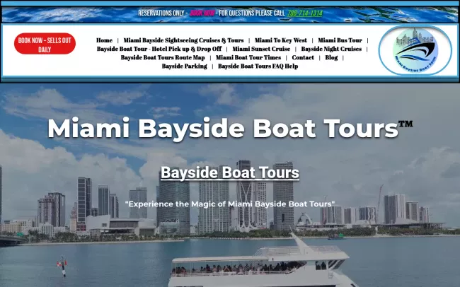 Screenshot of the Miami Bayside Boat tours Website