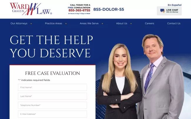 Screenshot of the The Ward Law Group - Miami Car Accident Lawyers Website